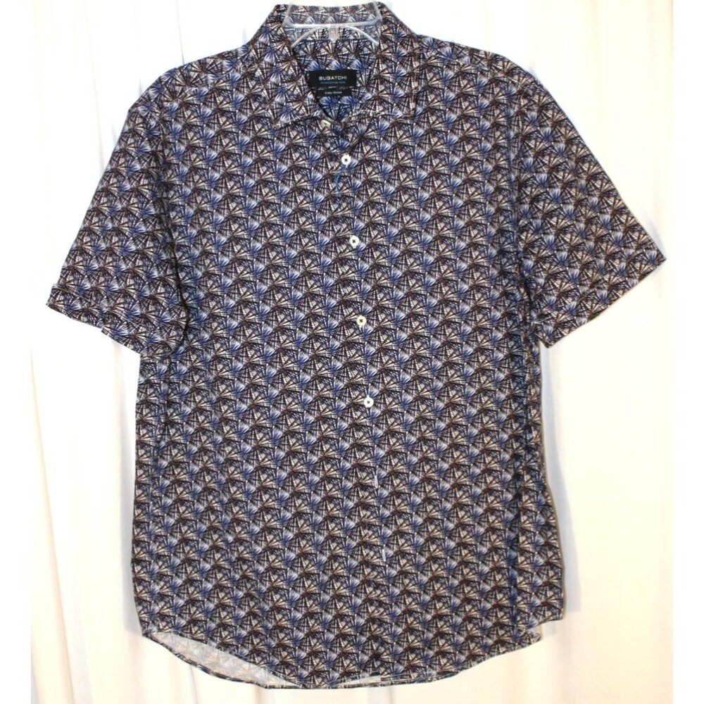 New BUGATCHI Men's LARGE OoohCotton Tech Short-sleeve Shirt Stretch Mocha